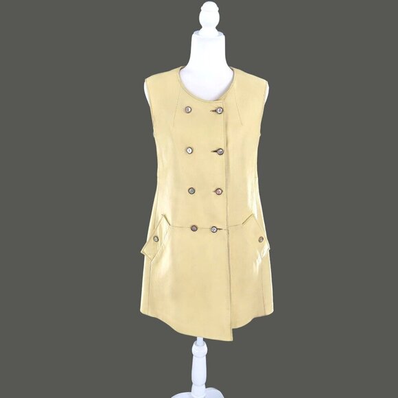 Vintage Leather Dress Womens M Butter Yellow Mod Gogo Unique Spring Retro 60's
